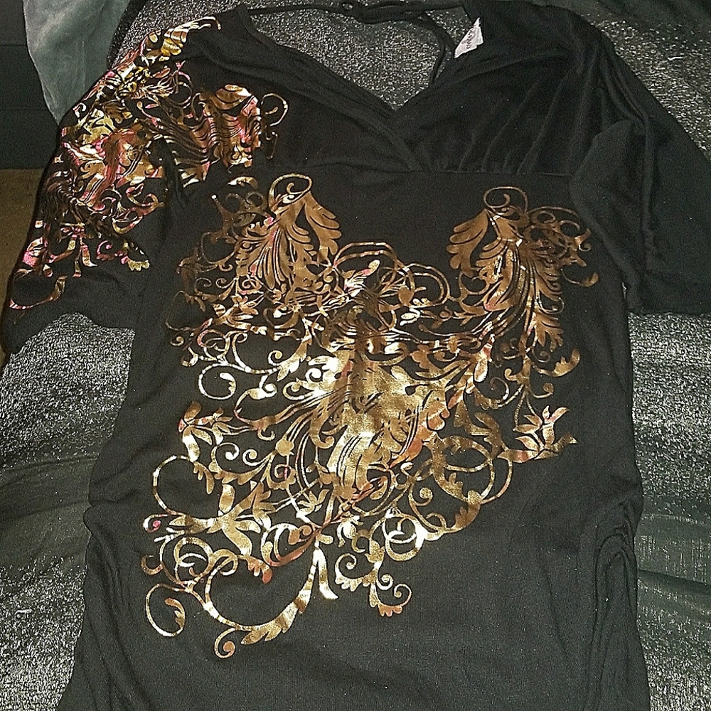 Black and Gold detailed v cut mini dress